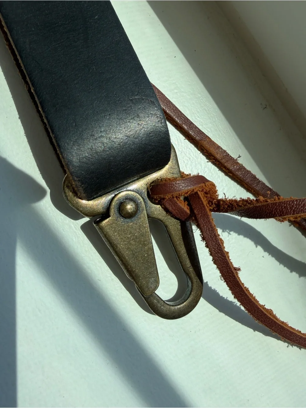 Handmade Leather Keychain Loop with Brass Clip Closure